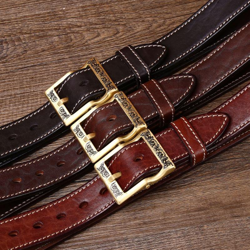 Thickened Men's First Layer Retro Belt Personalized Belt Copper Buckle Belt