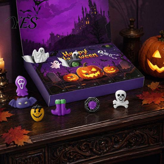 Spooky Toy Calendar Halloween Advent Calendar, 24 Days Countdown with Pcs Slow Rising Mini Rice Ball Plush Squeeze Toys, Scary Collectible Dolls Gifts