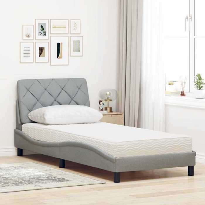 VidaXL Bed with Light Grey Mattress 90x200 Cm Fabric 3310713