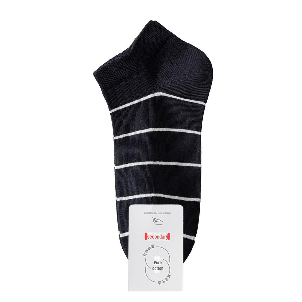 Men's Breathable Cotton Striped Crew Socks - Antibacterial, Deodorant, Sweat-Absorbent for Casual Sports, Spring & Autumn.