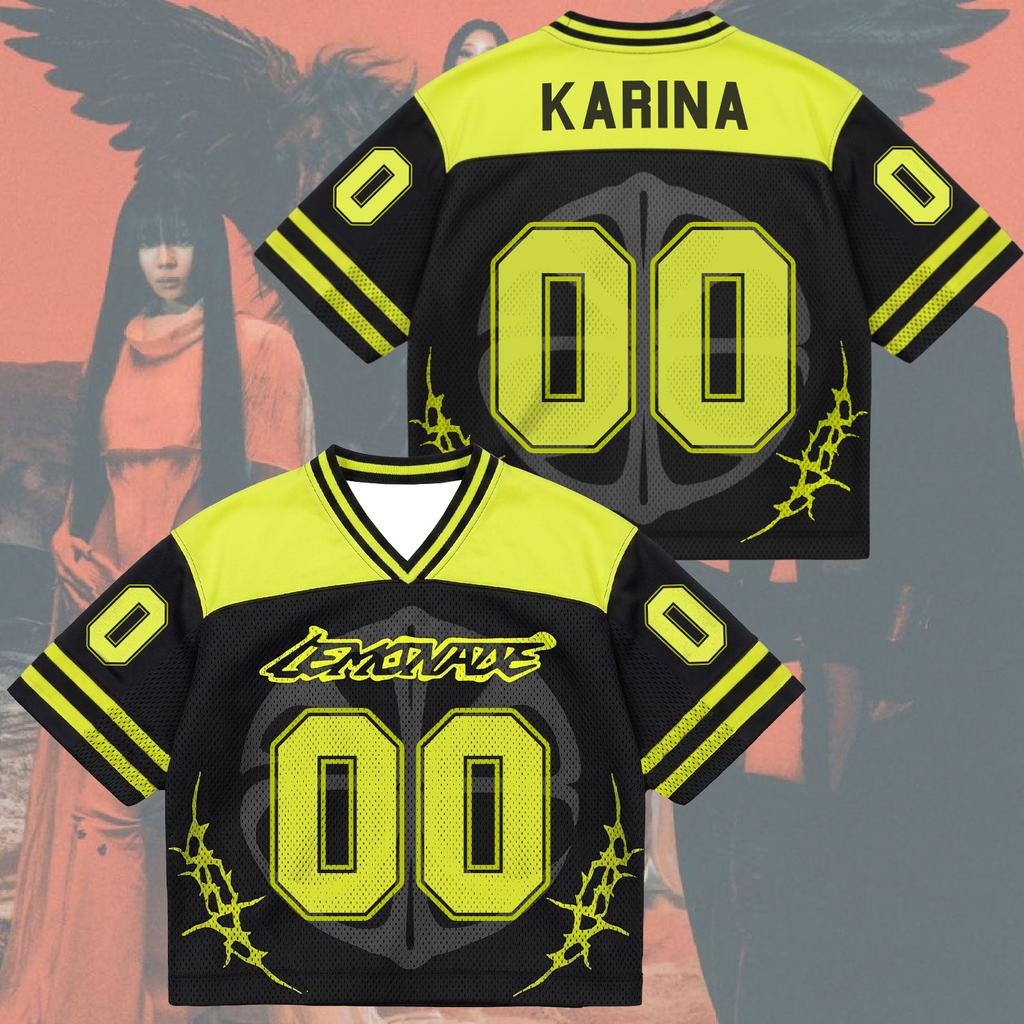 2026 Damen Aespa NINGNING "Lemonade" Amerikanischer Stil Cropped Trikot Atmungsaktiv Lässig Streetwear Kurzarm Kpop Fans T-Shirt