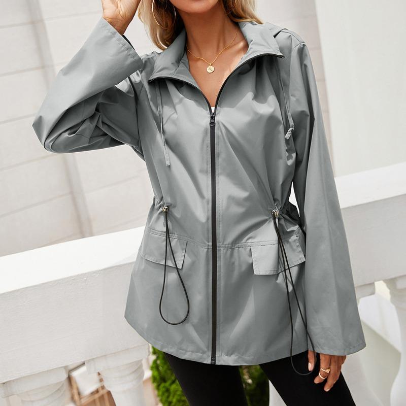 Hooded Zipper Waist Waterproof Raincoat Outdoor Sports Windproof Coat Mountaineering Coat Jacket Top Female