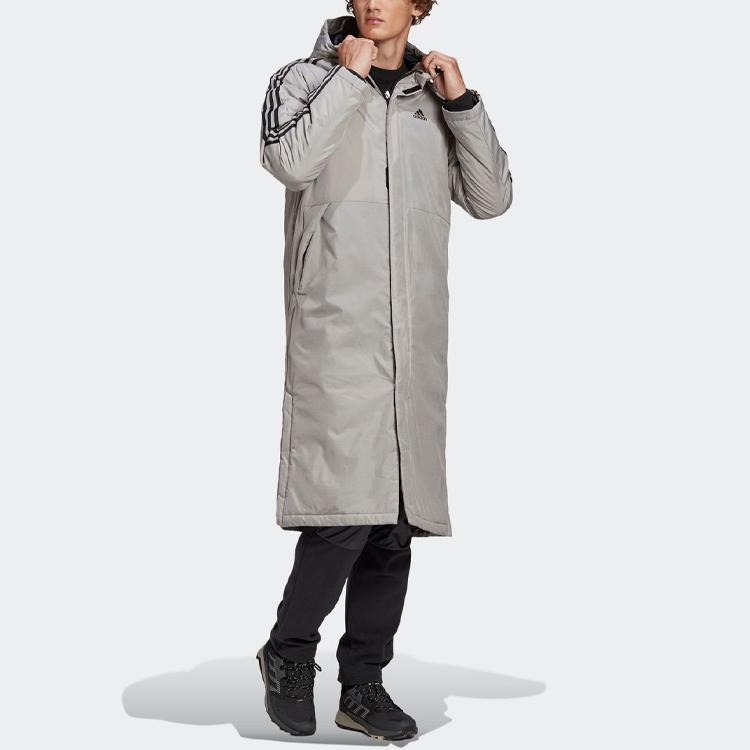 Adidas Warm Casual Sports Printed Logo Hooded Long Sleeve Cotton Jacket Men Jacket Gray GE9993