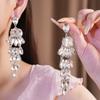 Euro Fashion Long Fringe Oval Cubic Zircon Dangle Earrings Hypoallergenic Silver Stud Daily Banquet Ear Accessories