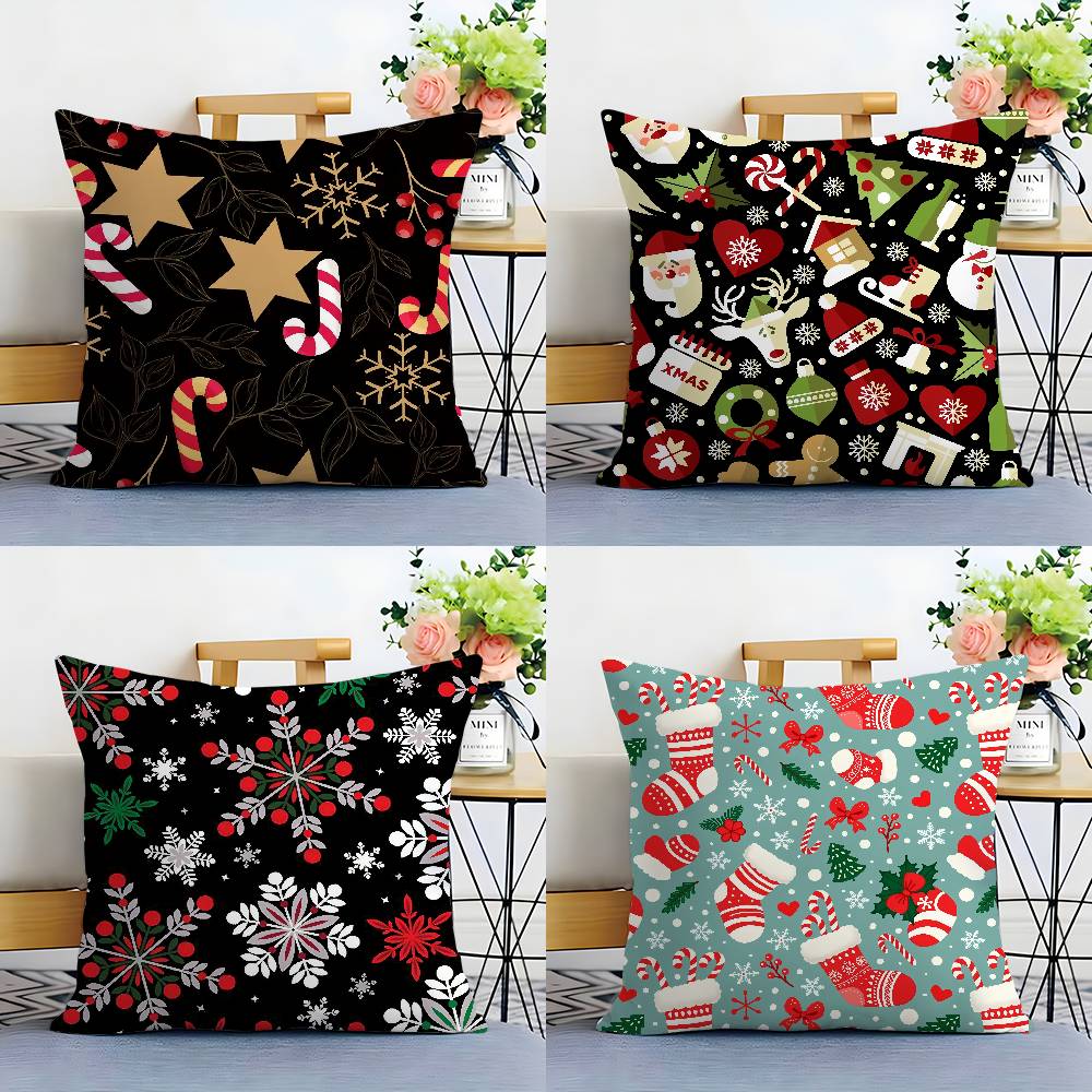 Christmas Tree Bells Snowman Pillow Case Sofa Living Room Bedroom Double-sided Printing Square Cushion Nap Time Cushion Cover