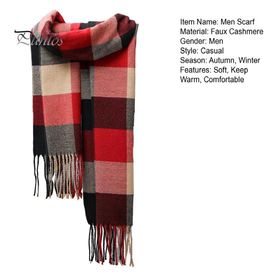 Scarves Men Scarf British Style Classic Plaid Fringed Tassels Soft Keep Warm Faux Cashmere Autumn Winter Adults Long for Riding