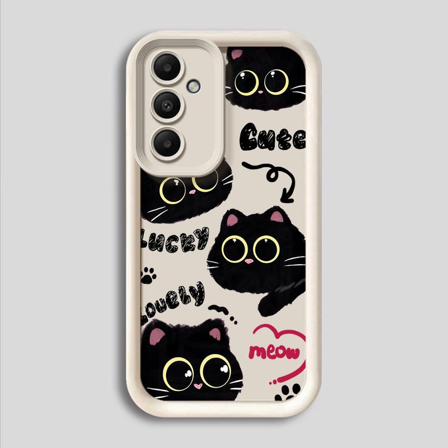 Cartoon Black Cat Soft Cover Case for Samsung Galaxy A36 A32 A33 A14 A24 A13 A34 A23 A12 A26 A22 A16 A56
