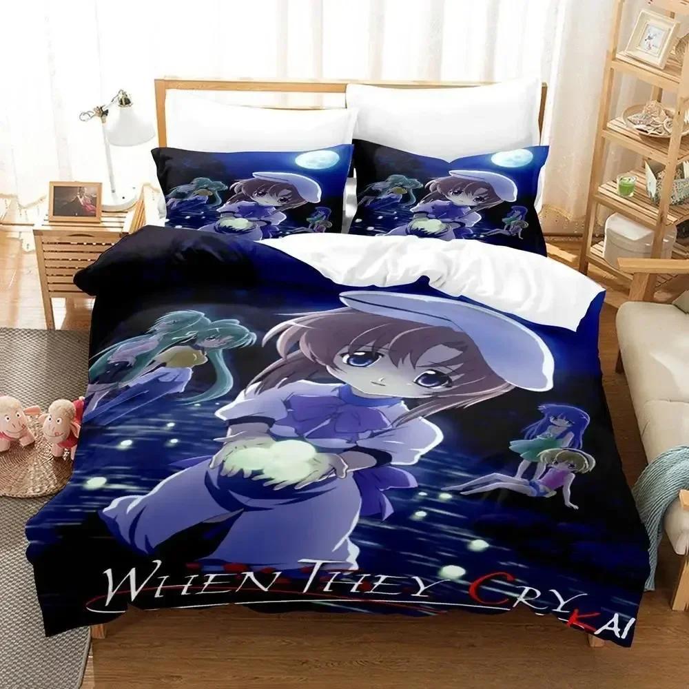 

3D Anime Higurashi when they cry Printed Bed Set Duvet Cover Pillowcase Bedding Set Linen Sheet Quilt Cover Full Queen King Size 135x200cm