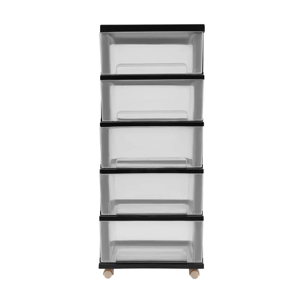 Plastic Rolling Cart, 5 Drawers Storage Cabinet w/ Wheels, Clear Drawer Storage Organizer for Home Office