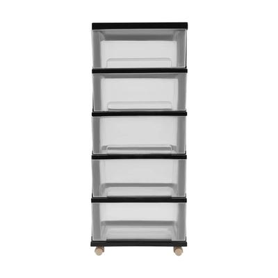 Plastic Rolling Cart, 5 Drawers Storage Cabinet W/ Wheels, Clear Drawer Storage Organizer for Home Office