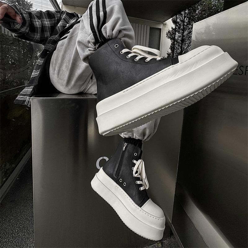 Height-increasing muffin thick-soled high-top board shoes men's couple canvas American high-street locomotive derby shoes 18456-J