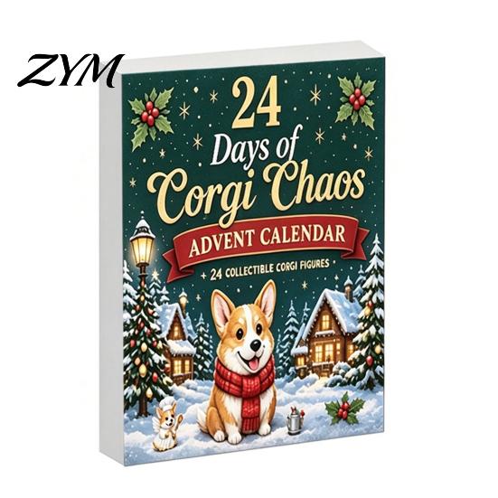 Holiday Box 2026 Corgi Christmas Advent Calendar, 24 Days Acrylic Dog Ornaments Countdown 2D Interactive Unboxing Games Pendants for Xmas Tree,