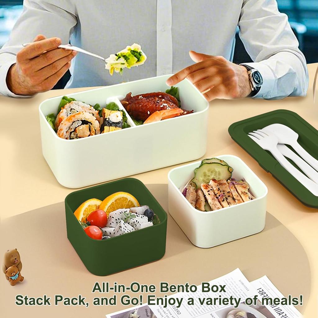 Xiaomi Bento-Box für Erwachsene, Alles-in-Eins Japanische Stapelbare Lunchbox mit Herausnehmbarem Besteckset und Dichtband, Mikrowellen- und Spülmaschinenfest
