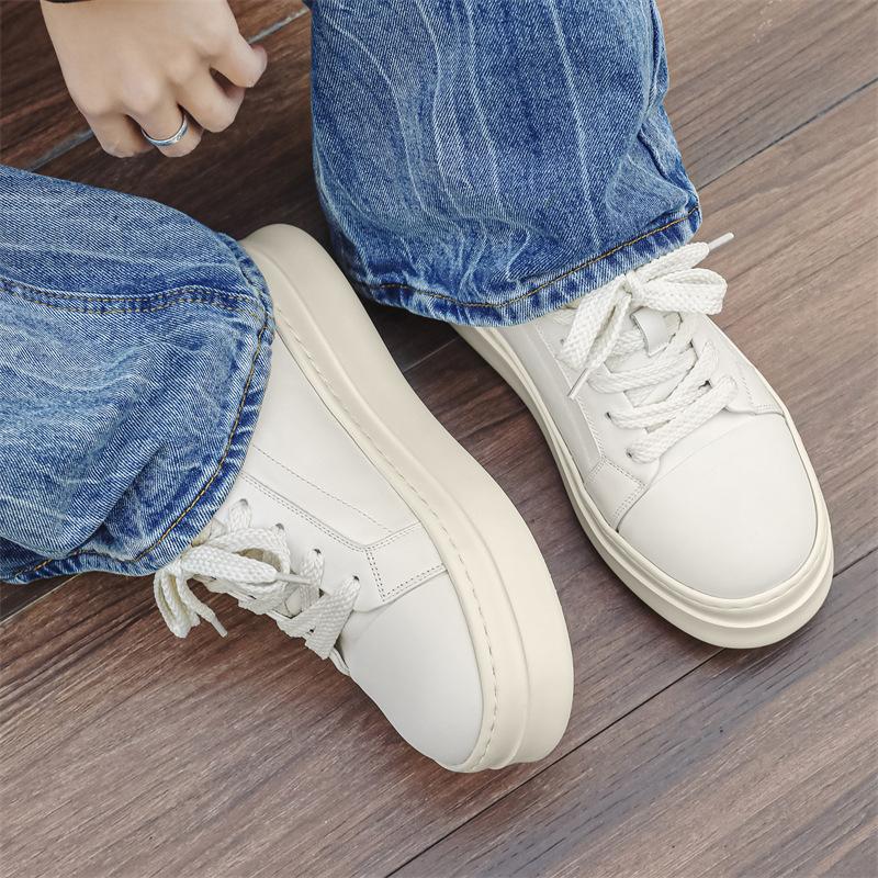 American thick-soled niche black and white high-end muffin shoes, light and comfortable leather board shoes