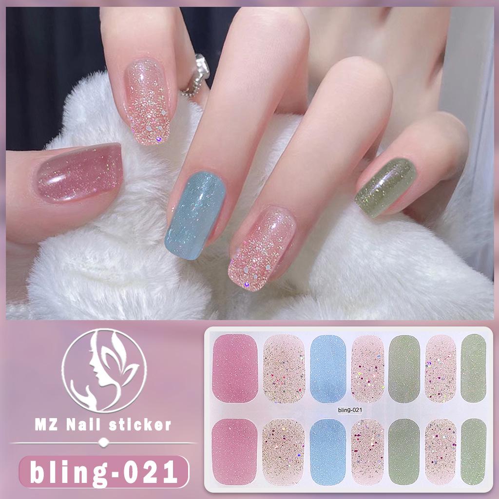 Meizhi 14-Finger Bling Aurora Gel-Nagellack-Aufkleber – selbstklebend, wasserfest, siegelfrei