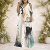 Women Plus Size V Neck Cold Shoulder Tie Short Sleeve Abstract Printed A Line Long Maxi Dress
