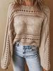 Autumn Solid Color Hollow Knit Sweater - Women's European American Short Style, Fashionable & Trendy
