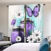2Pcs Rustic Farmhouse Floral Curtain Purple Teal Daisy Flowers Butterfly Abstract Curtain Country Farm Turquoise Curtain