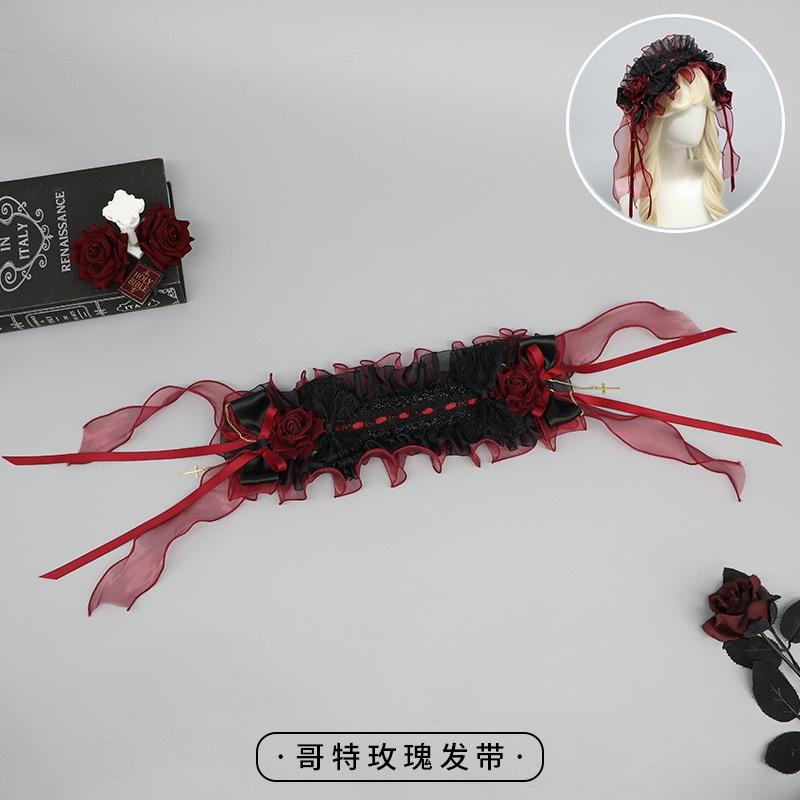 Olita Original Headband Goth Rose Veil Gorgeous Dark Elegant Tea Party Lolita Versatile Headband Headgear