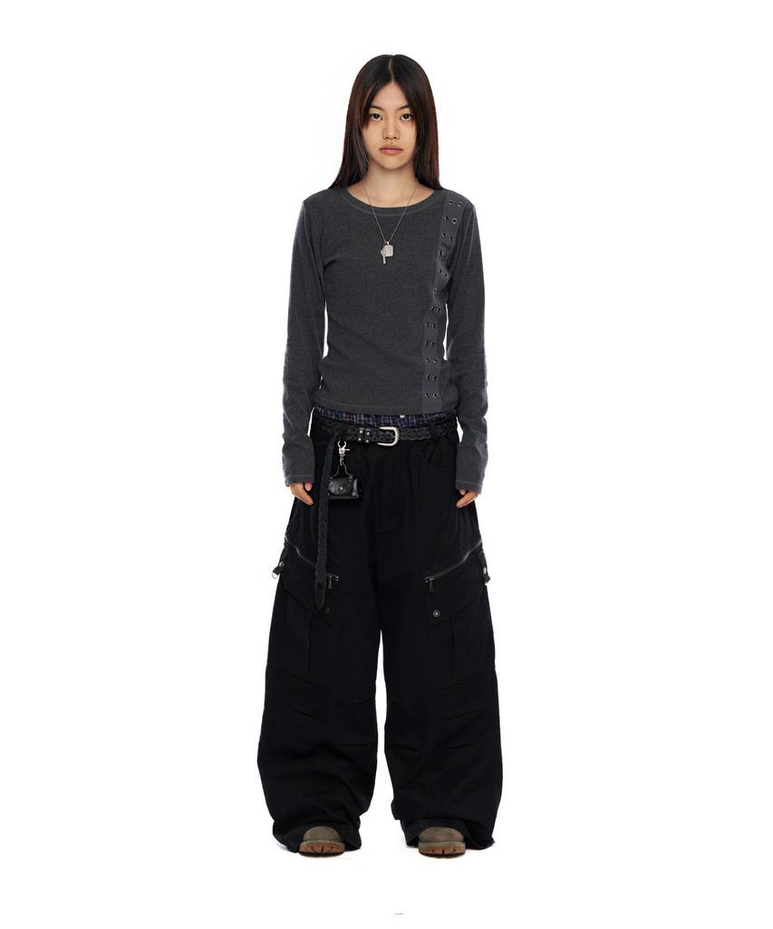 AAKAM Knee Pin-Tuck Zippered Cargo Pants (Black)