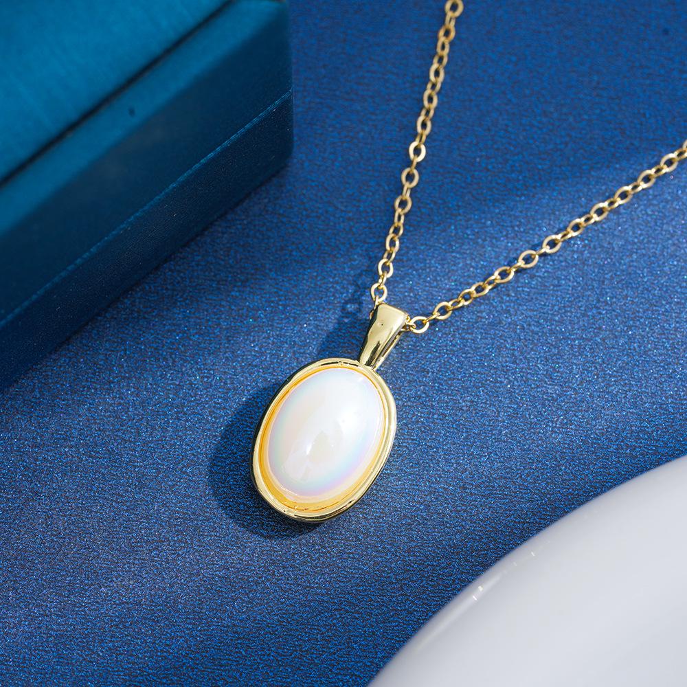 Titanium Steel Retro Oval Necklace for Women - Geometric Design Chain