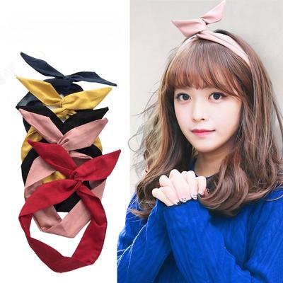 Suede Solid Color Bunny Ear Ribbon Women Headband Hair Ties Cross Bowknot Hairband Metal Wire Scarf Girls Hair Accessories