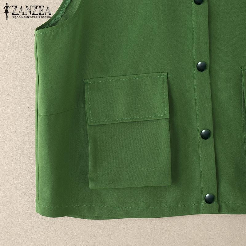 ZANZEA Women Casual Stand Collar Loose Sleeveless Vest