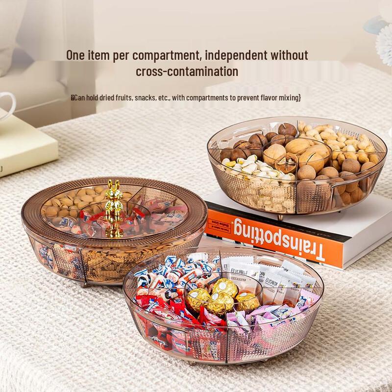 temeiju 360° Rotatable Divided Snack Tray with Lid