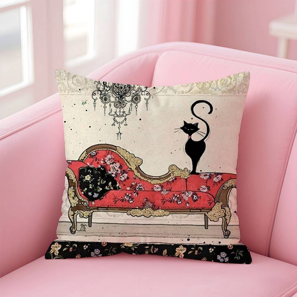 Cartoon Little Black Cat Cute Pillow Case Pattern Printed Pillowcase For Living Room Sofa Cushion Cover & Bedroom Decor