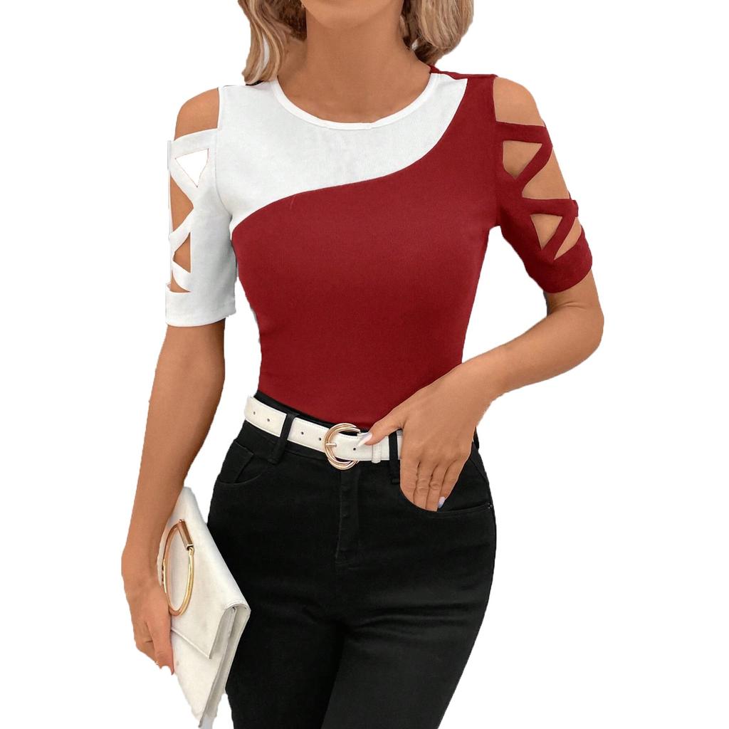 Women's Fashionable, Comfortable And Casual Temperament Lace Short-sleeved T-shirt Top