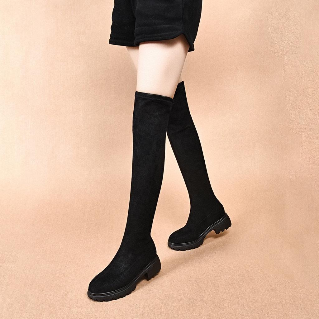 Over-knee boots women's new simple temperament black long boots comfortable elastic boots thin boots