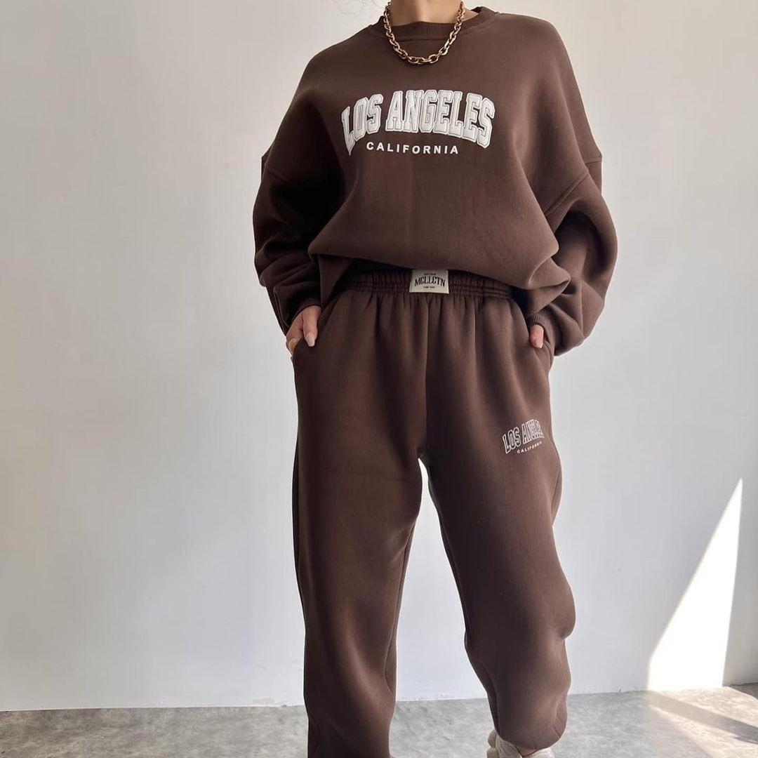 

BITCED женский повседневный модный толстый костюм с принтом плюс флисовая толстовка с длинными рукавами, брючный костюм 2XL темно-коричневого