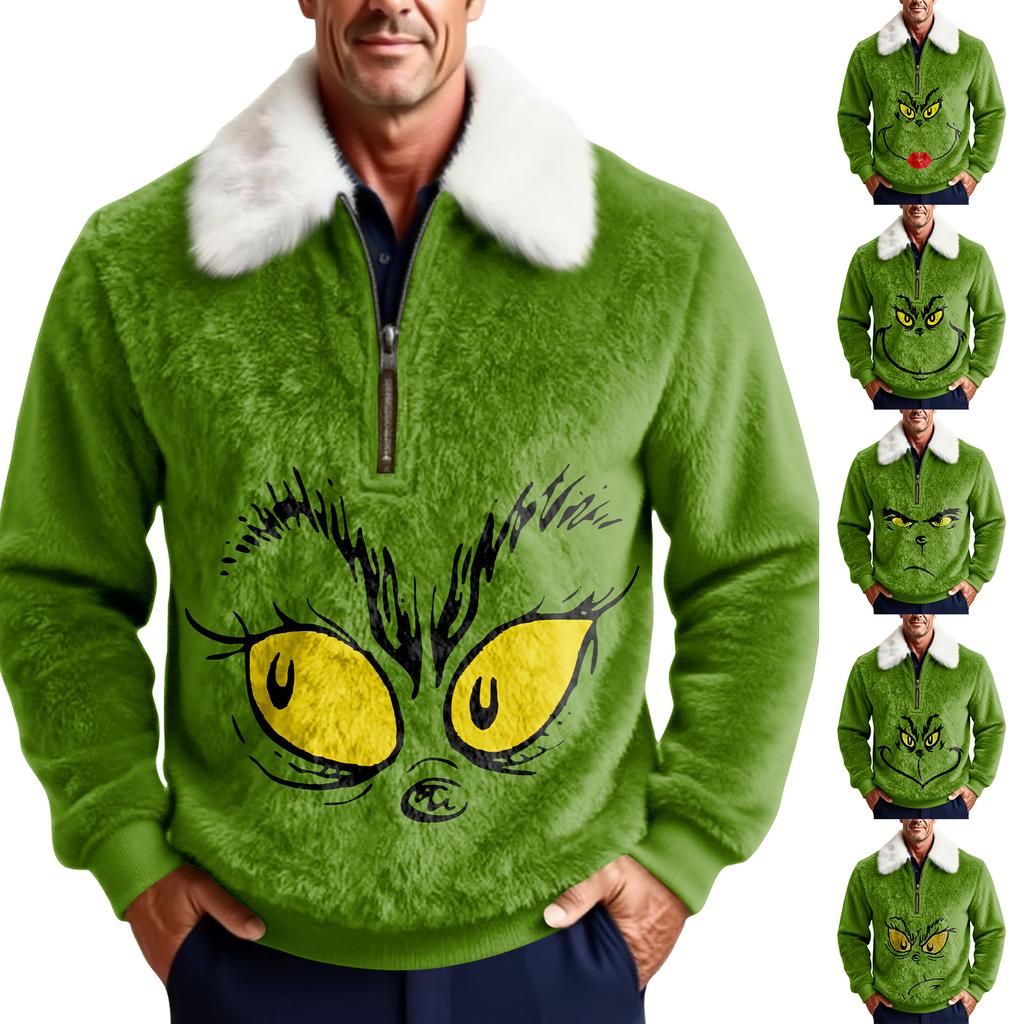 Men's Christmas Print Stand Collar Fleece Sweatshirt