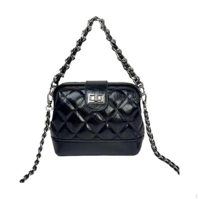 Quilted Box Bag, Mini Crossbody Purse, Top Handle, Chain Strap, for Women Black One Size