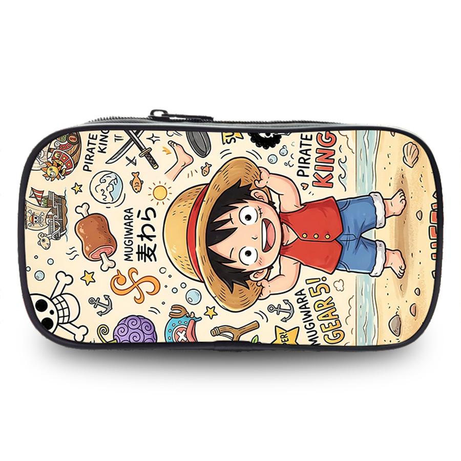 One Piece Anime Double Layer Pencil Case, Large Capacity Durable Stationery Bag Lightweight Unisex Pen Pouch for Boys Girls 6-10