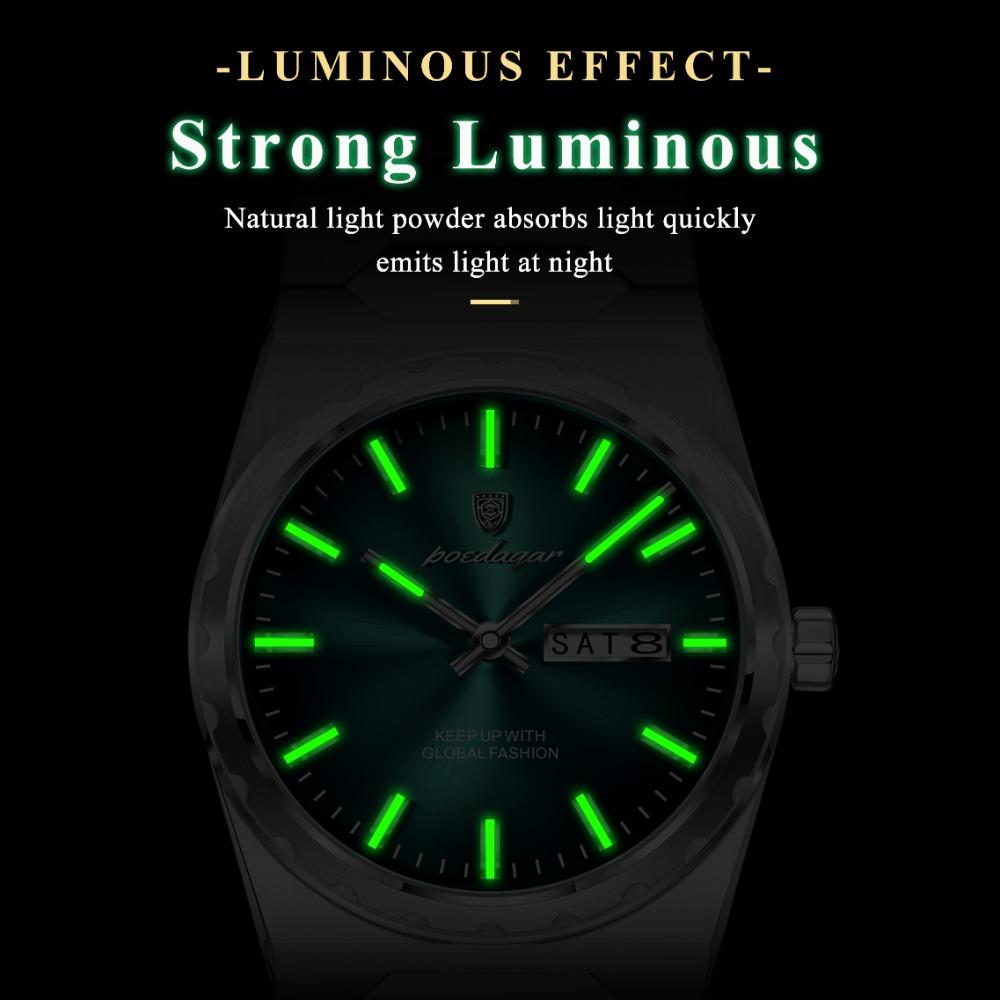 POEDAGAR Luxury Men Watch Stainless Steel Quartz Watches Sport Man Watch Waterproof Luminous Date Week Male Clock