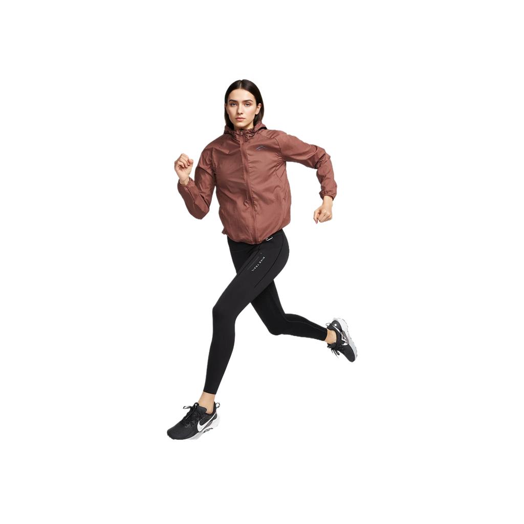 Nike Trail Running Delicato sulla pelle Moda Versatile Semplice Tinta unita Giacca con cappuccio Giacche da donna Rosso-Marrone Nero Fantasma HJ2251-218