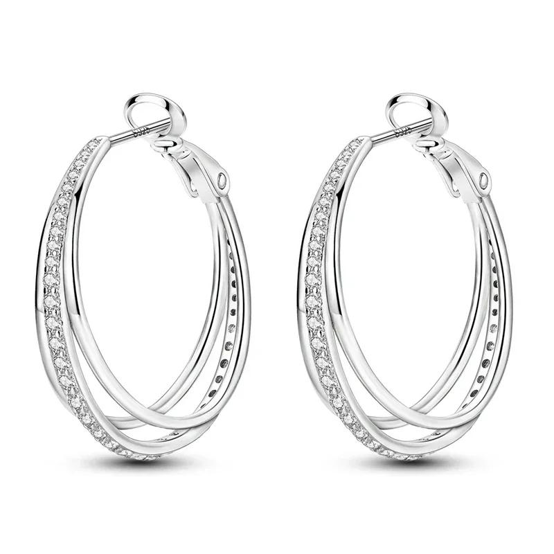 Boucles d'Oreilles Anneaux Empilés en Argent 925 Bijoux d'Oreille de Designer pour Femme Boucle d'Oreille Simple Pendientes de Luxe Bijoux de Mode
