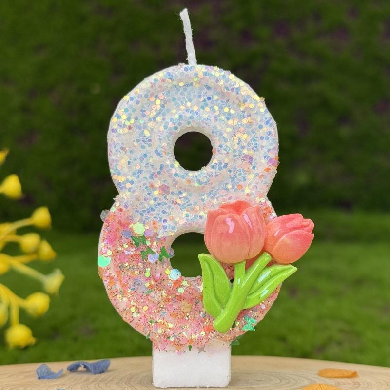 

Розовые Тюльпаны Цифры Свечи для Торта на День Рождения Украшение для Вечеринки на День Рождения Свечи Ручной Работы 8