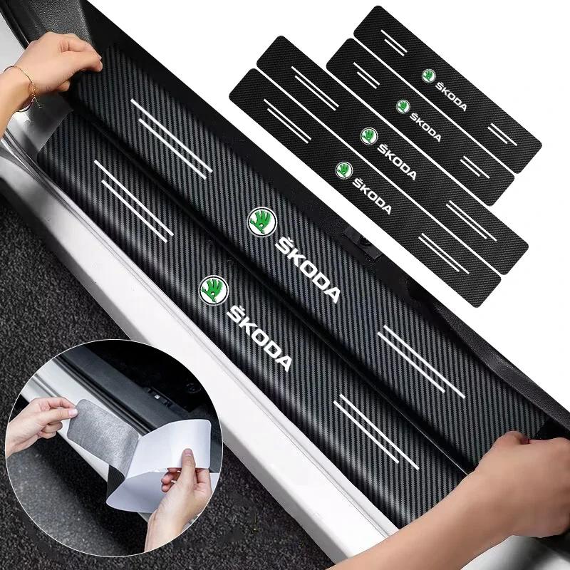 Car Sticker 2025 Hot 4x Logo Car Threshold Protective Film Interior Parts For Skoda Octavia MK2 MK1 2 3 A5 A7 A8 Fabia Karoq Sup