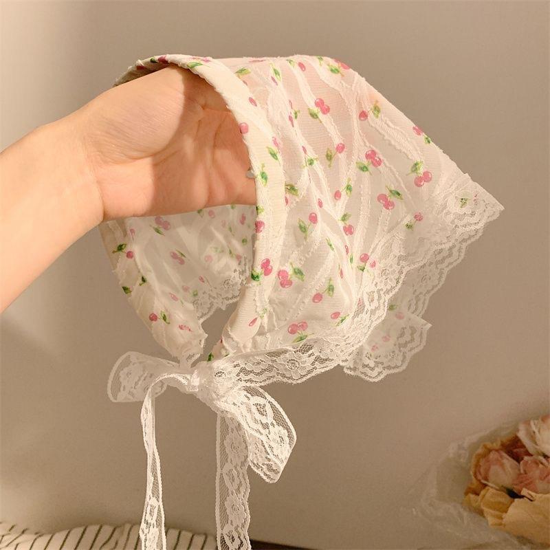 Idyllic lace headband new blast furnace top triangle scarf headband French retro plaid sweet and cute headscarf