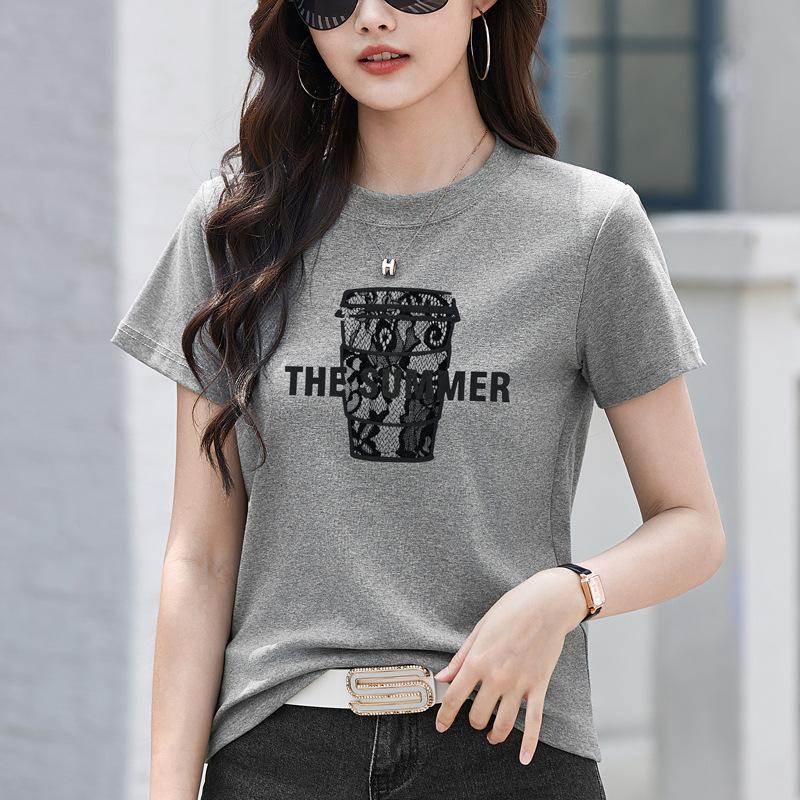 

Short Sleeved T-shirt Women s Round Neck Loose Shoulder Top Korean Summer Casual Half Sleeved Women s Clothing Shirt S сірий колір