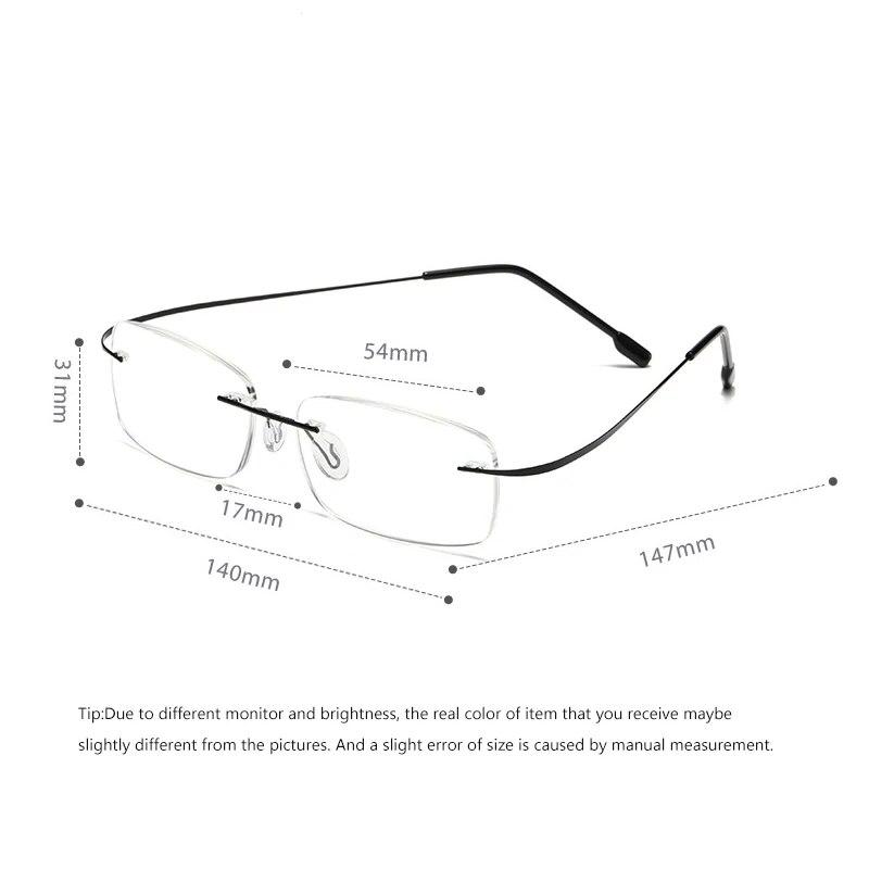 Myopia Glasses with Green Coating for Men and Women, Ultralight Frame, No Artificial Rimless
