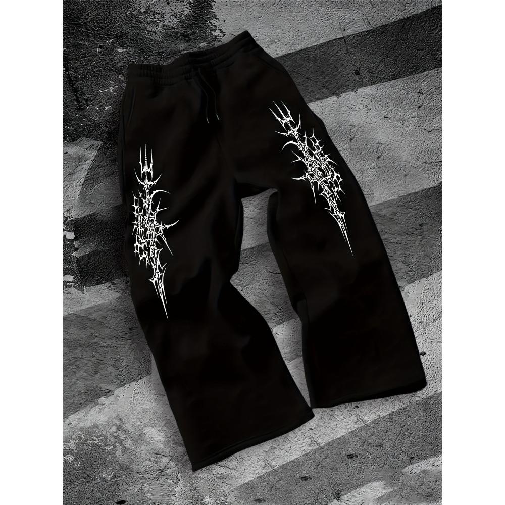 Wide Leg White Sweatpants with Dragon Tribal Art Perfect for Street Style