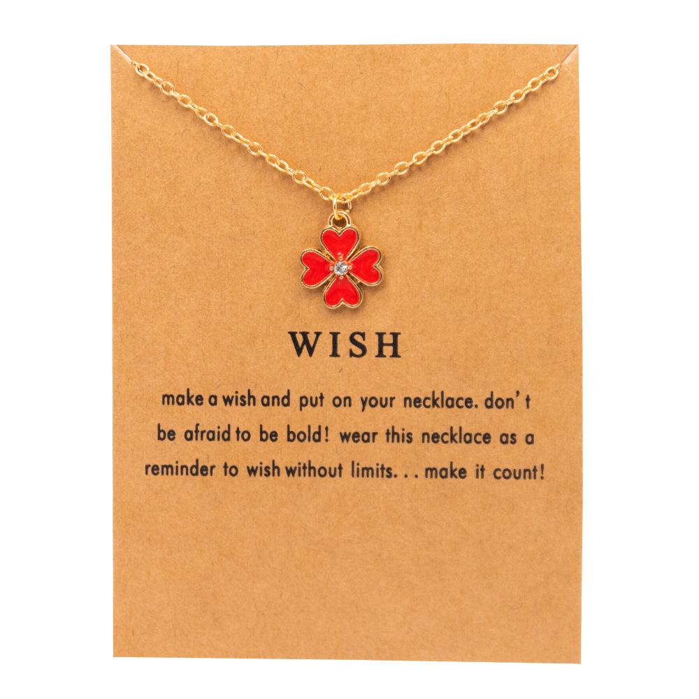Inlaid Zircon Lucky Clover Pendant Card Necklace Jewelry Bring Greeting Cards and Gifts