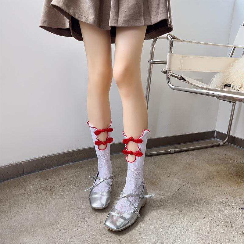Sommer Dünne Retro Chinesische Cheongsam Geknöpft Halbhohe Socken Lolita Antik-Stil Scharfes Mädchen Geknöpft Lange Wadenstrümpfe