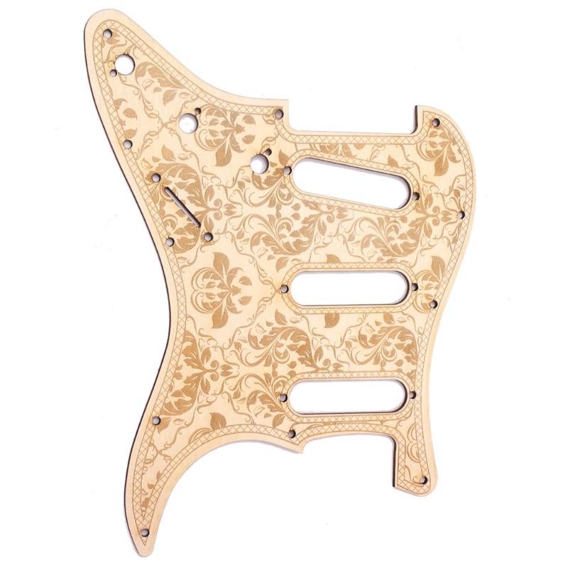 11 otvorů Elektrická kytara Pickguard Náhradní Květinový vzor Poškrábaná deska Javorové dřevo Kytarový Pickguard Snadná instalace