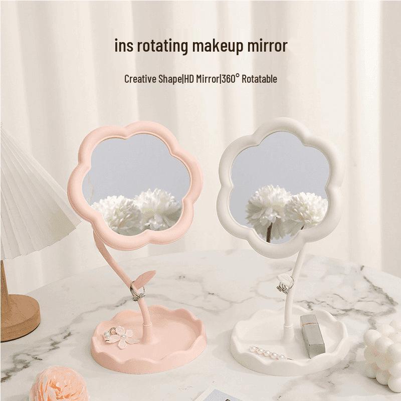 Sunflower Goddess Rotatable Makeup Mirror with Detachable Desktop Storage for Dorms