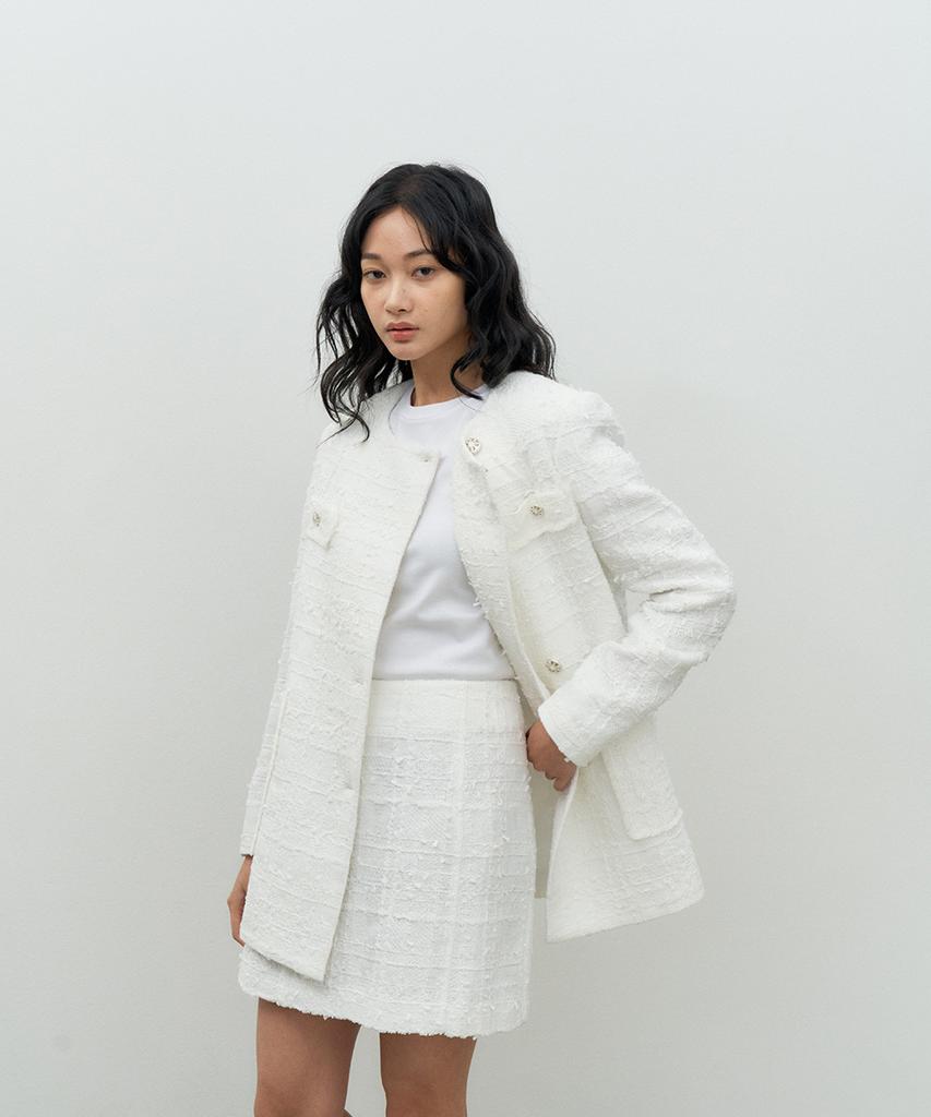 Make A Toast Classic Tweed Skirt White Mbessk003Wh