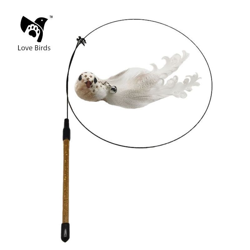 

Simulation Bird Sucker Cat Teaser Feather Self-Hi Relieving Stuffy Handy Gadget Steel Wire Long Brush Holder Automatic Toy Cat Pet Supplies Hibiscus bird cat tease stick